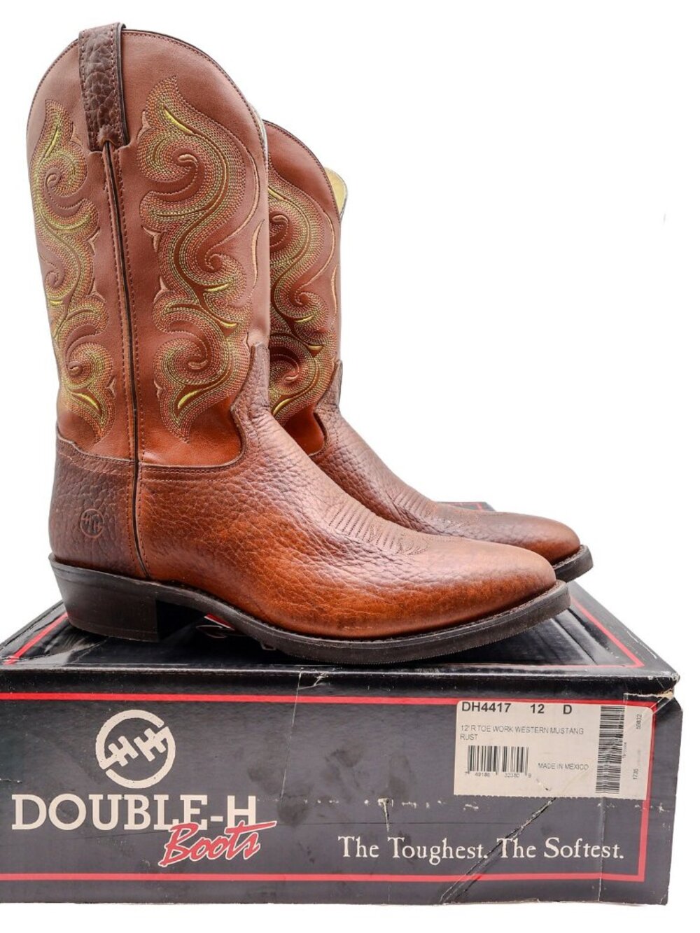 Vintage Double-H Boots Mens 12 D Rust Leather 12" R Toe Work Western DH4417 NWB
